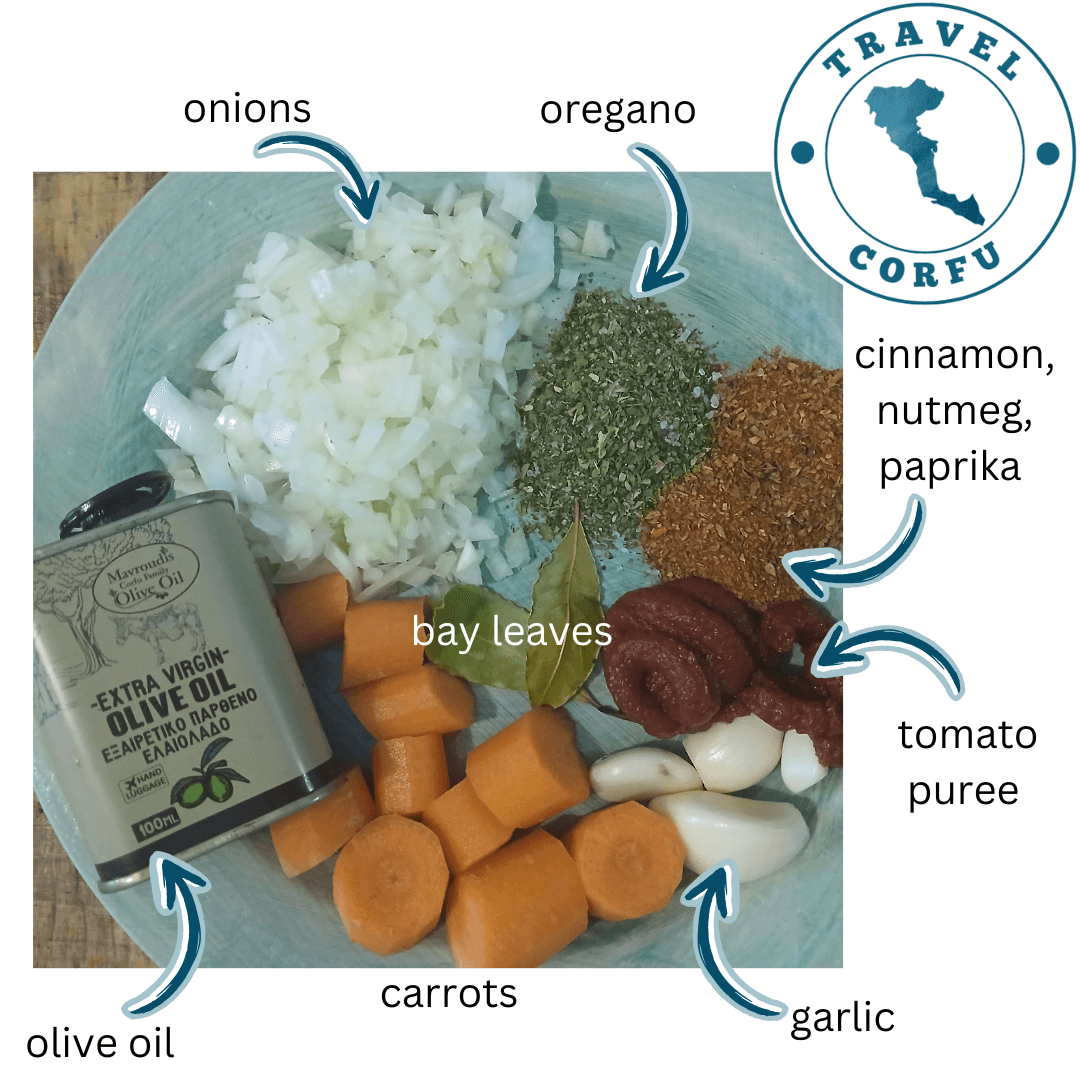 Beef stifado Greek stew ingredients 